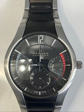 Skagen Black Dial Stainless Steel Bracelet Watch with Subdial